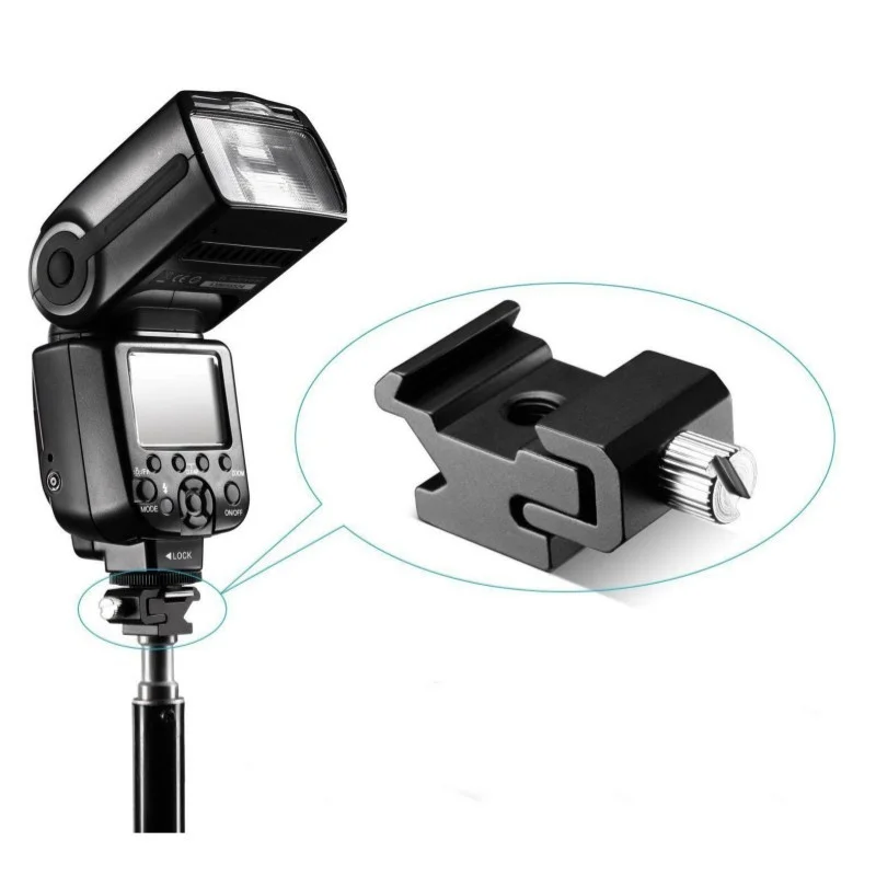 Description Picture 4 of itemCamera Metal Cold Shoe Hot Shoe Flash Bracket Mount Adapter With 1/4 Tripod Screw To Light Stand Tripod