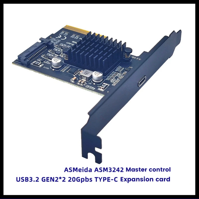 

Плата расширения Pcie на Type-C PCI Express PCI-E 4X к USB3.2 GEN2X2 20gbps ASM3242 адаптер