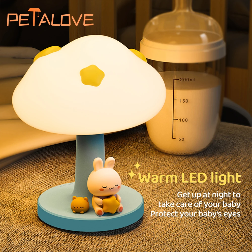 Cute Night Light Rabbit Charging Silicone Lamps Touch Lamps 3 Light Modes Christmas Birthday Gift Cartoon Animal Room Decoration