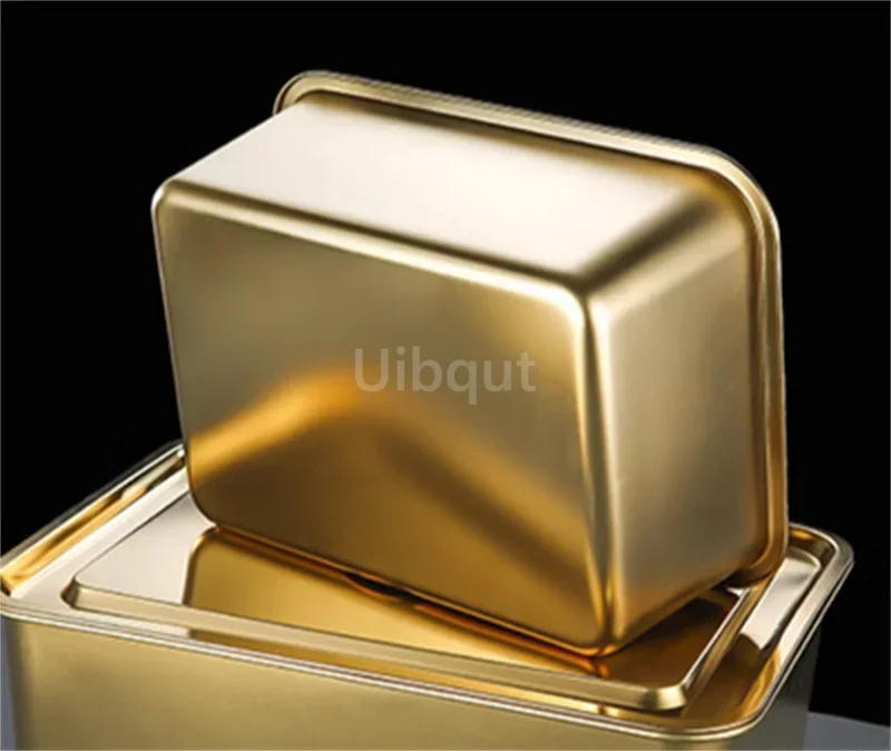 Gold golden 304 stainless steel plate Storage tray rectangular square oven basin baking pot dish deep bbq cafeteria soup bowl