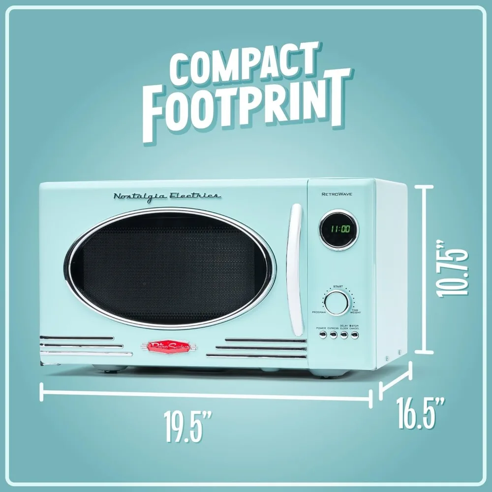 Retro Countertop Microwave Oven-Large 800-Watt 0.9 cu ft-12 Pro Programmed Cooking Settings Digital Clock