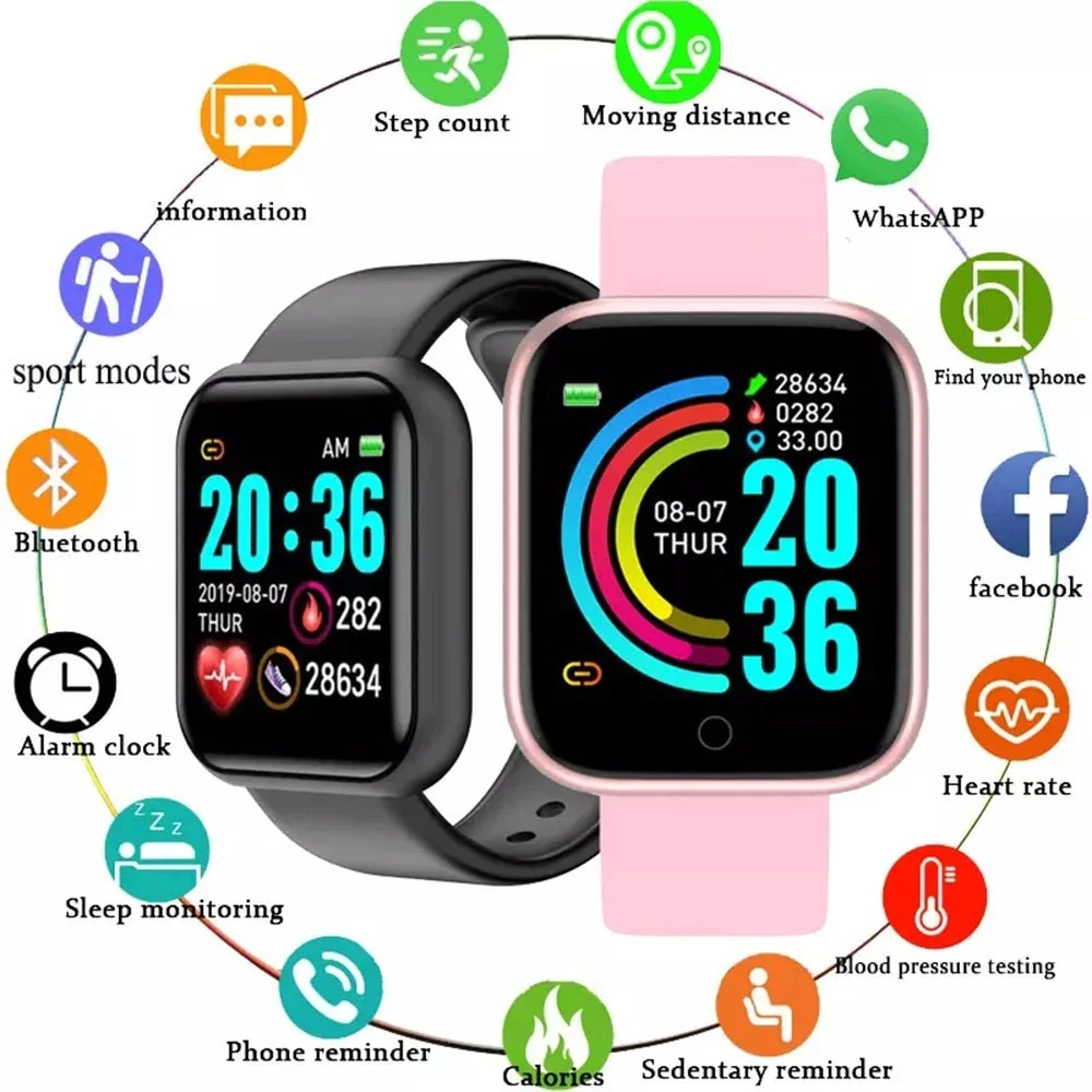 Y68AdultSmartWatchBluetoothFitnessTrackerSportsWatchHeartRate