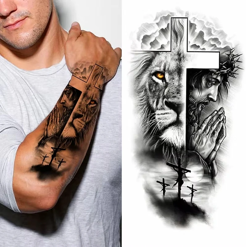Waterproof Disposable Tattoo Sticker Wolf Head Totem Arabic Text  Paper Men and Women Arm Tattoo Sticker Paper