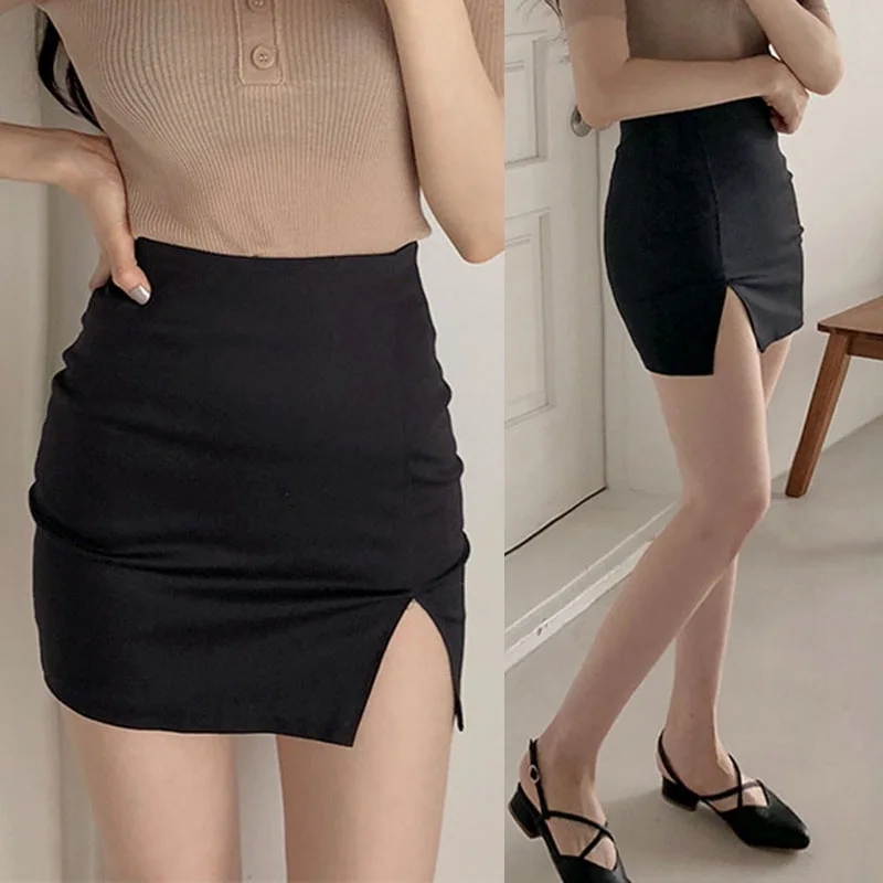여름 여성 드레스 패션 솔리드 한국어 버전 하이 웨스트 섹시 슬림 스플릿 스커트