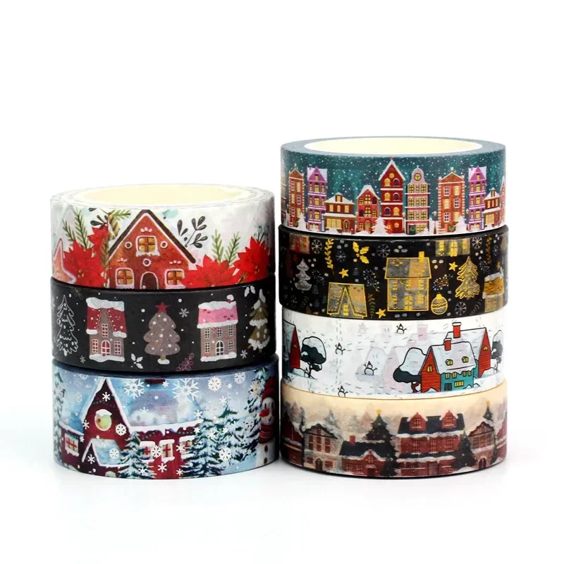 대량 10 개/몫 장식 크리스마스 주택 Washi 테이프 Scrapbooking 접착 마스킹 테이프에 대 한 설정 귀여운 저널링 Kawaii Papelaria
