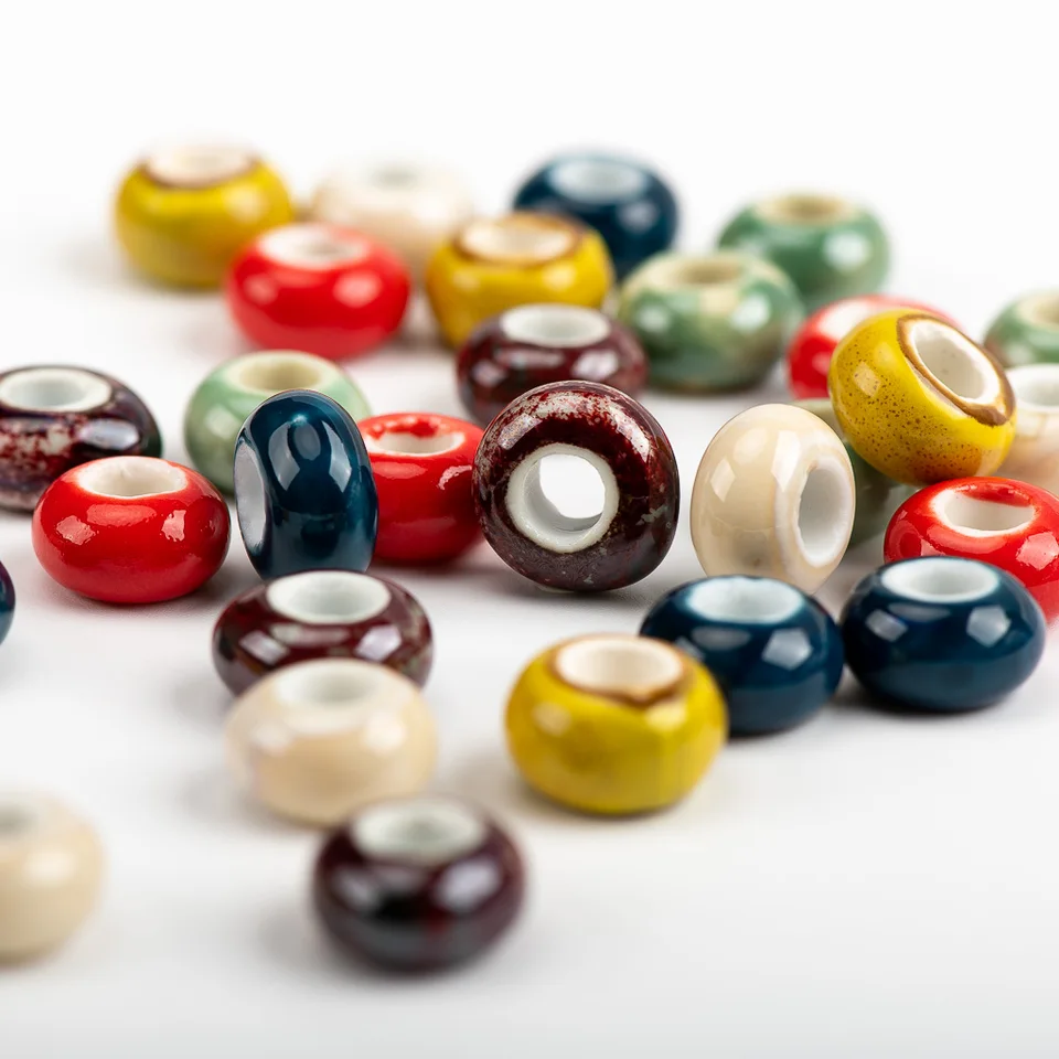 beads様 15#10pcs Special Round Retro Big Hole Ceramic Porcelain Bead