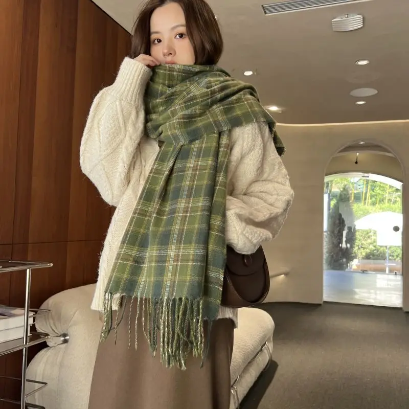 Vintage Autumn Winter Scarf For Women Luxury Red Plaid Pashmina Scarf Men Fashion Tassel Shawl Wraps Scarves For Ladies Bufanda 2023 women plaid blanket scarf winter luxury pashmina shawl cashmere thick wraps lady tassel warm scarves rainbow fluffy bufanda