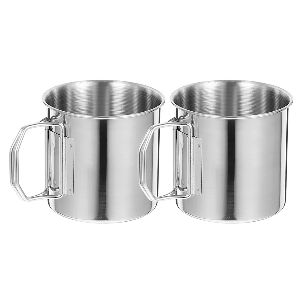 

2 Pcs Outdoor Folding Water Cup Coffeecup Camping Accessory Mug Stainless Steel Tea 304 Portable