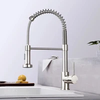 Spring Brushed Nickel Kitchen Faucet Deck Mounted Mixer Tap 360 Degree Rotation Stream Sprayer Nozzle Kitchen Sink Hot Cold Taps 1