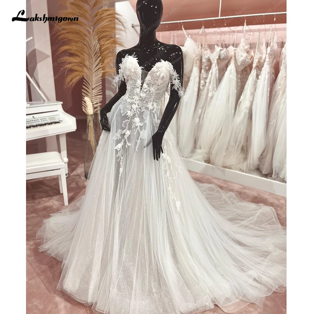 

Lakshmigown Off Shoulder Lace Appliques Civil Boho Wedding Dress for Bride 2024 Cap Sleeve Wedding Gown for Women robe de mariee