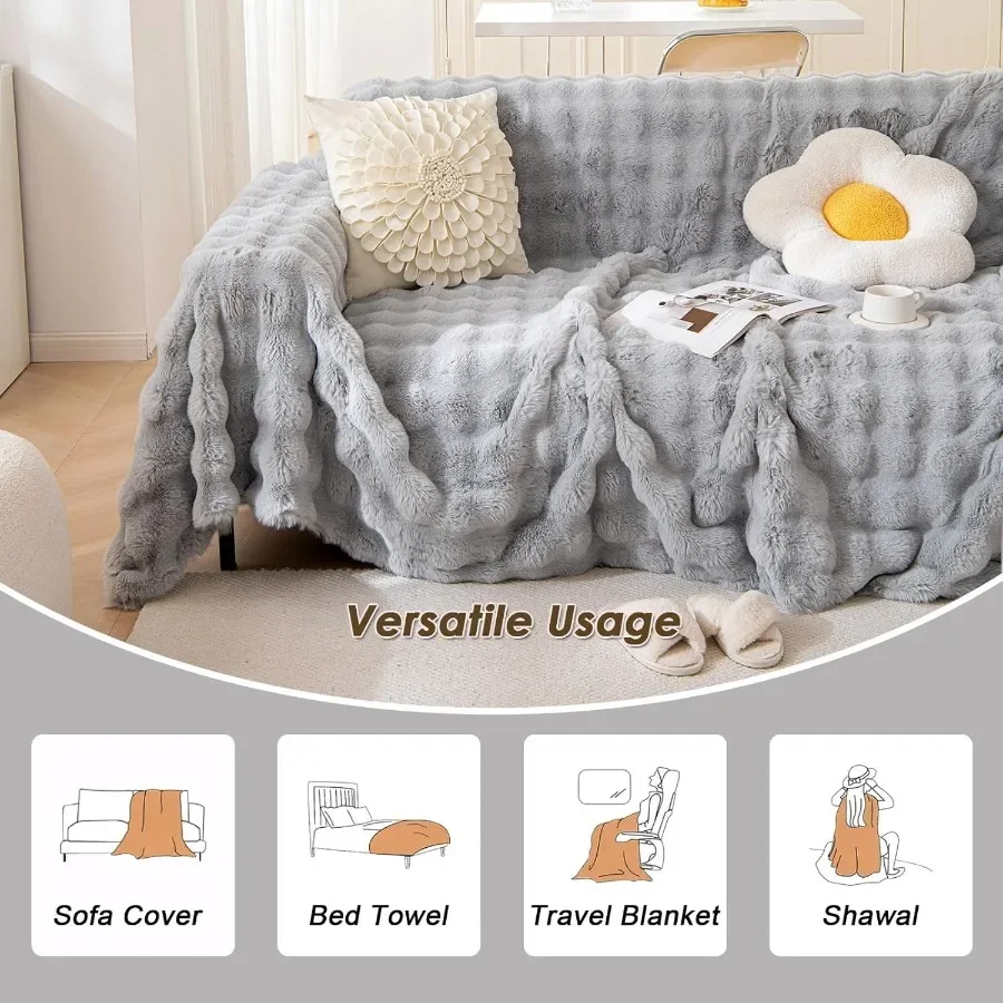 Plush Sofa Cover Thick Faux Fur Shaggy Fuzzy Sectional Couch Cover Universal Gray Furniture Cover Fluffy Sofa Slipcover for Cou