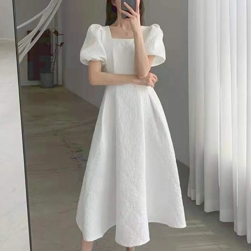 Casual Elegant One Piece Dress Women Solid Slim Korean Vintage Party Midi Dress Short Sleeve Summer Light Clothes For Women 21 Dresses Aliexpress