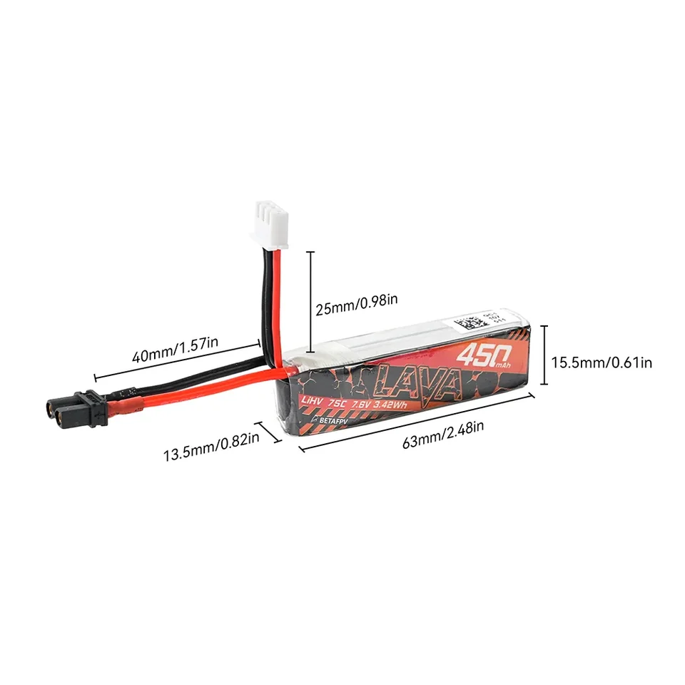 BETAFPV LAVA 2S/3S/4S 450mAh 75C Battery (2PCS) for Pavo BETAFPV LAVA 2S/3S/4S 450mAh 75C Battery (2PCS) for Pavo