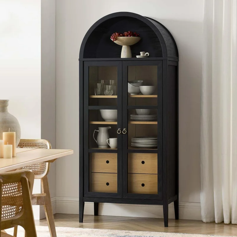 Modway Nolan Modern Farmhouse 71" Tall Arched Storage Display Cabinet in Black Oak Wood Grain 2