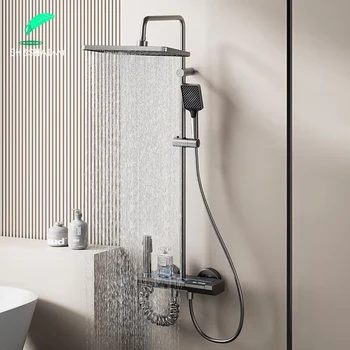 ระบบก๊อกน้ำฝักบัวห้องน้ำคีย์เปียโน 4 ทางชุดฝักบัวหรูหราไฟ LED จอแสดงอุณหภูมิอัจฉริยะฝนตก 1