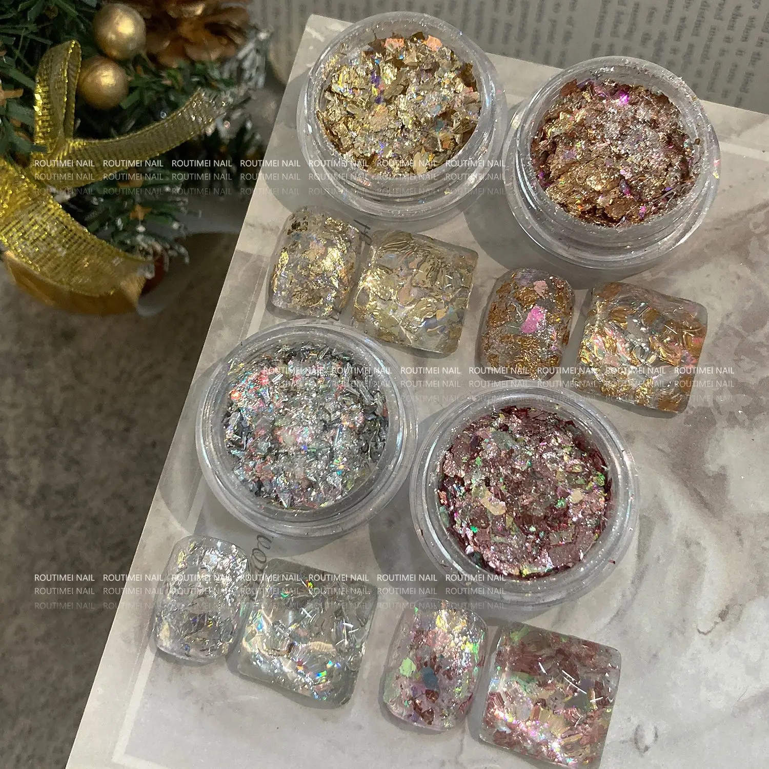 4/1Box Unregelmäßige Folie Opal Nagel Glitzer Pailletten Funkelnder Farbverlauf Symphonie Polarisierte Flocken Silber Gold Gemischte Nail Art Dekoration – Detail 2