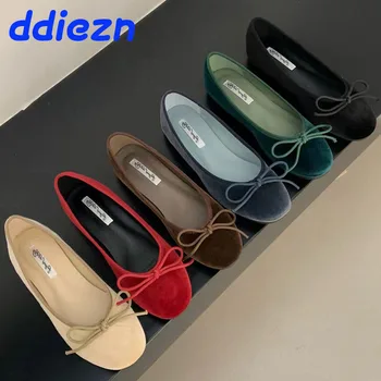 Fashion Silk Women Ballet Flats Shoes Footwear Designer Shallow Female Round Toe Butterfly-Knot Ladies Flats Slides Shoes