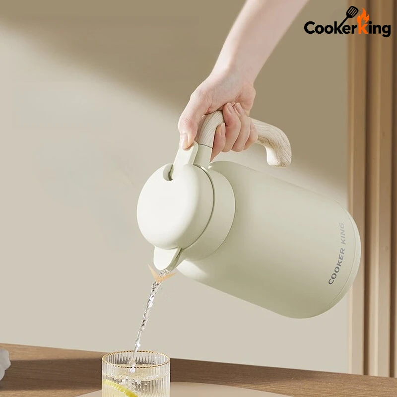 ترمس زجاج 1 لتر بمقبض خشبي