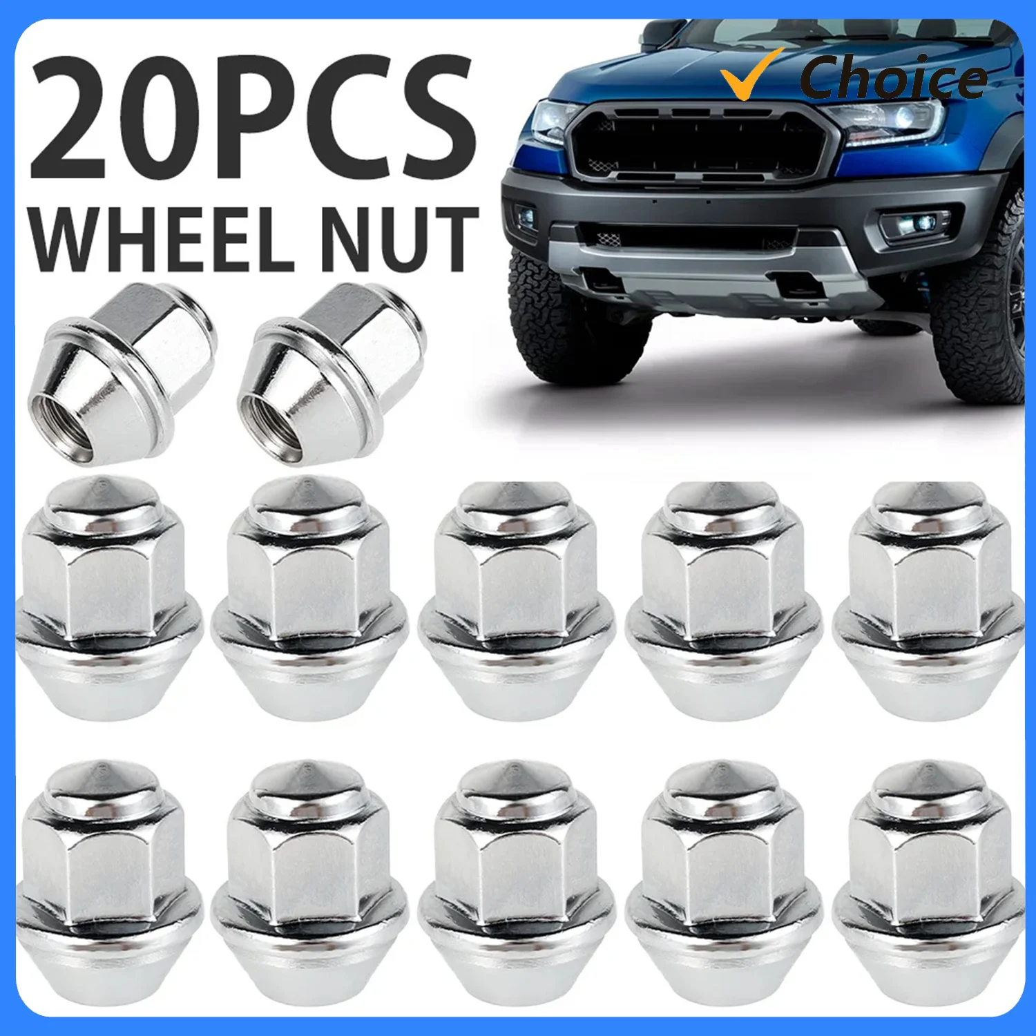 20Pcs Wheel Nuts For Ford Wheels M12x1.5 19mm Hex Wheel Nuts 60 Degree Taper Carbon Steel Plated Replacement 1678260