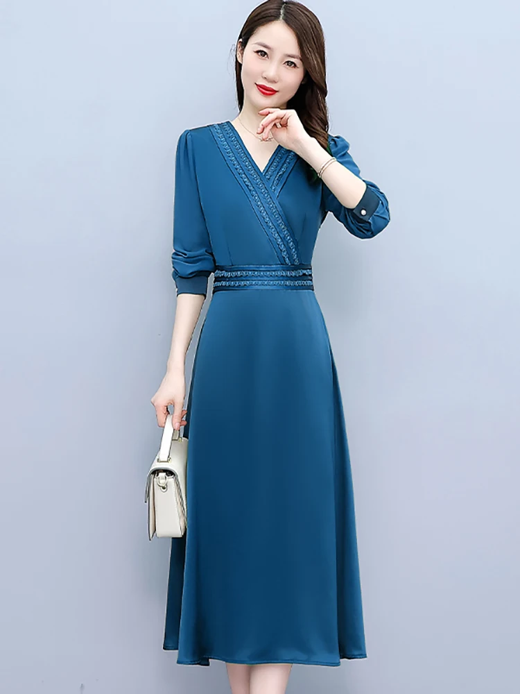 chinese dress ladies Luanna Black Satin Long-Sleeve Midi Dress With Draped Skirt And Embe – Club  L London main image 0