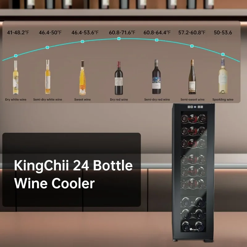 24 Bottle Wine Cooler Refrigerator Freestanding Wine Fridge - Intelligent Digital Control, Low Noise Professional Compressor 5