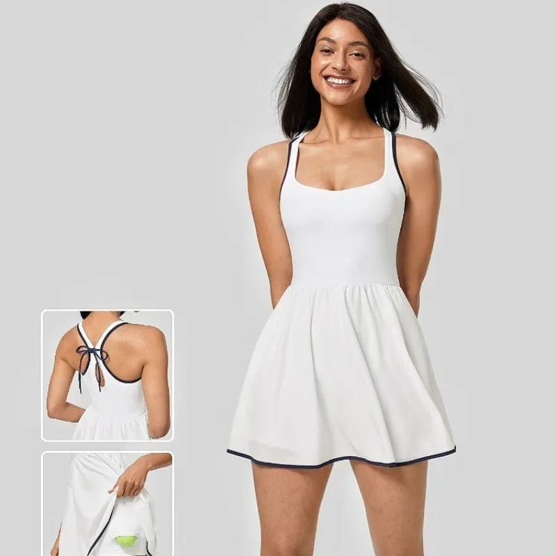 Sean Tsing Women Tennis Golf Wear Dress Sexy Sleeveless with Chest Pad Short Workout Training Volleyball Badminton Active Mujer