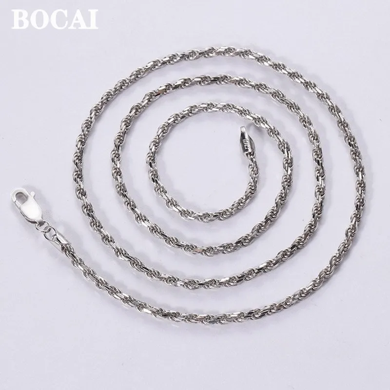 

BOCAI Real S999 Silver Jewelry Fashionable Hemp Rope Collarbone Chain Plated Platinum Men's and Women's Necklace Free Shipping