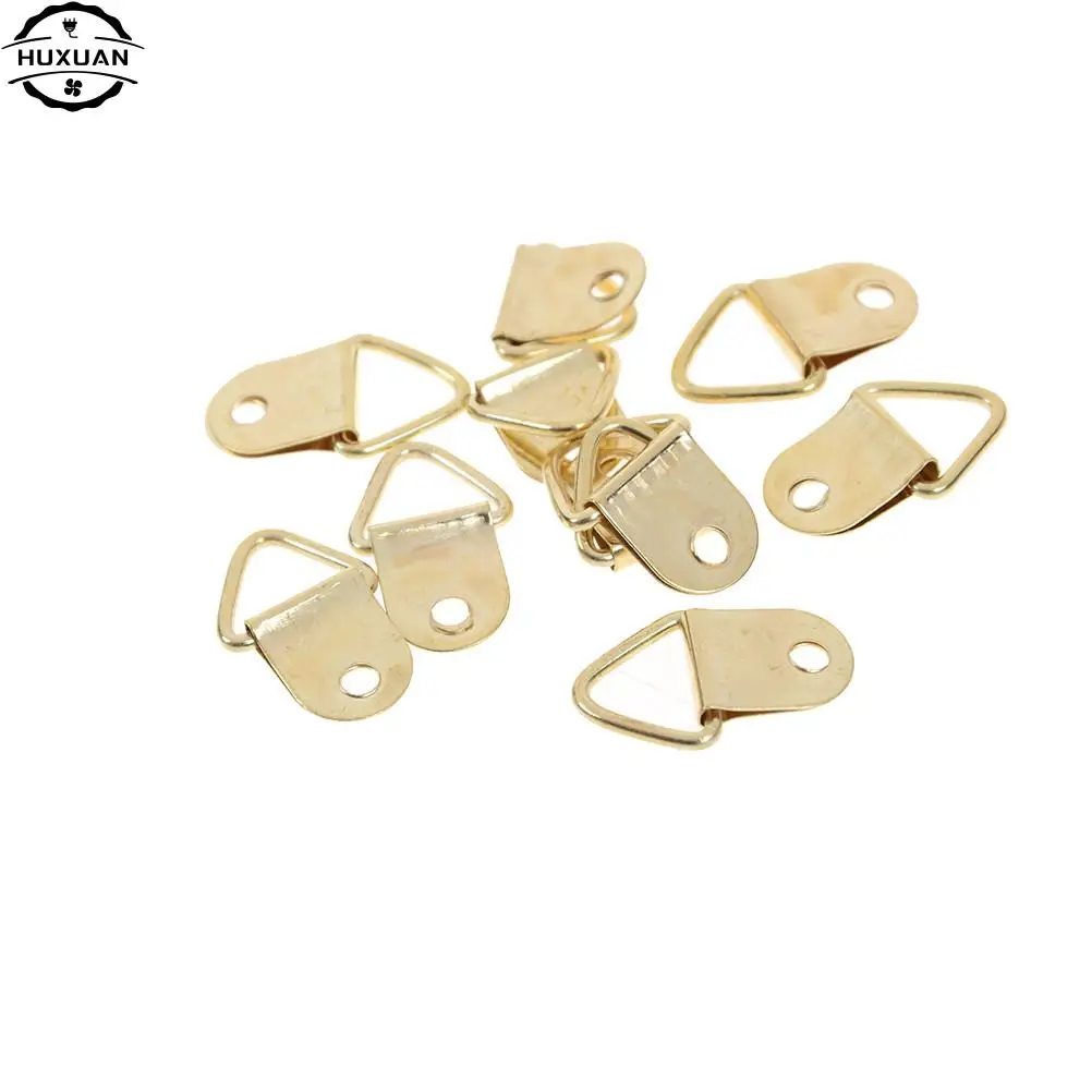 Strong Golden D Rings Decor Picture Frames Hanger Hooks Hanging Triangle Screws Helper 9x20mm 10Pcs picture frame hangers hanging hooks round d ring buckle