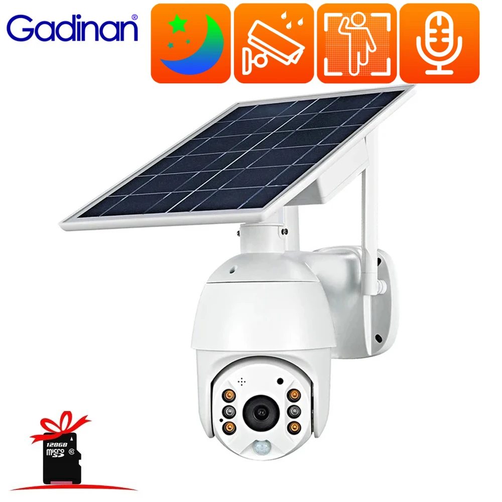 

IP-камера Gadinan, Wi-Fi, 4G, PTZ, 1080P, с солнечной панелью