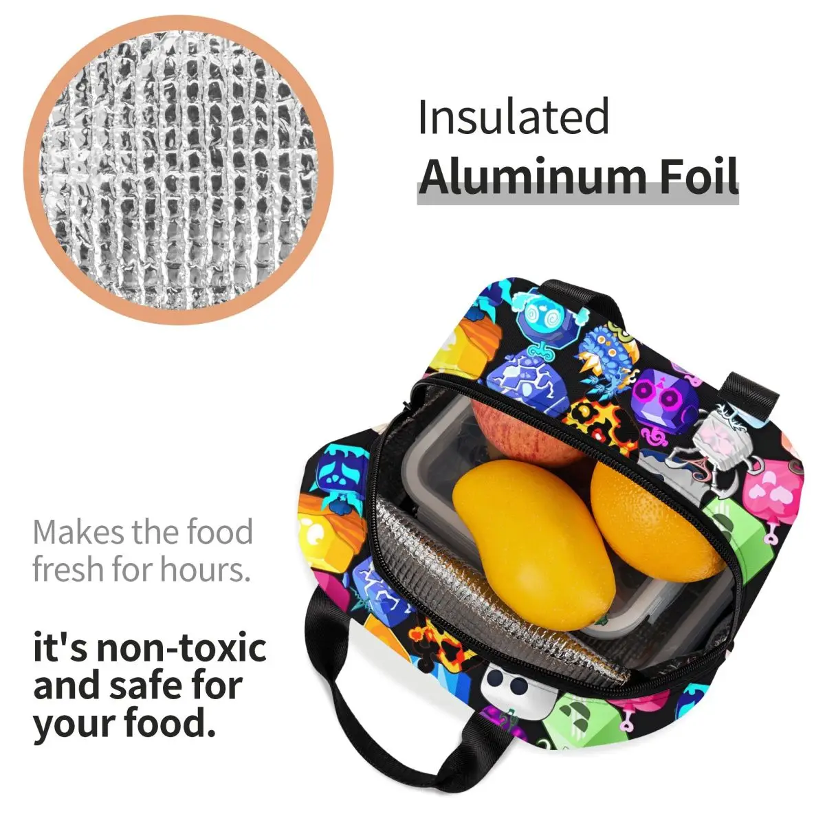 Blox Fruits Gaming Game Insulated Lunch Bag Thermal Bag Reusable Robloxx High Capacity Tote Lunch Box Food Storage Bags Office