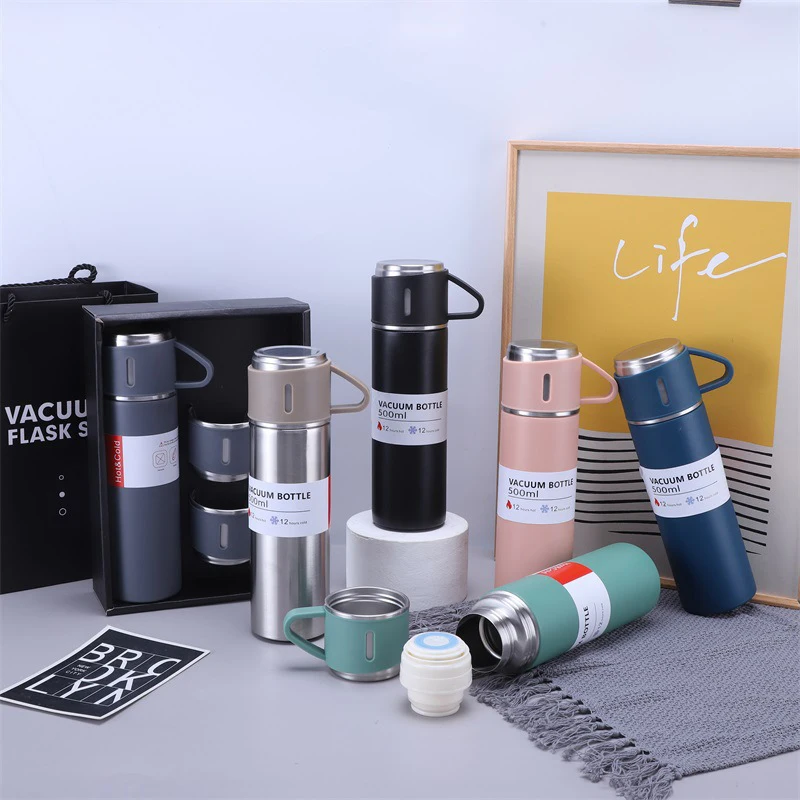 500ml 물병 휴대용 열 텀블러 여행 스포츠 머그잔 자동차 절연 컵 스테인레스 스틸 진공 플라스크 커피 보온병