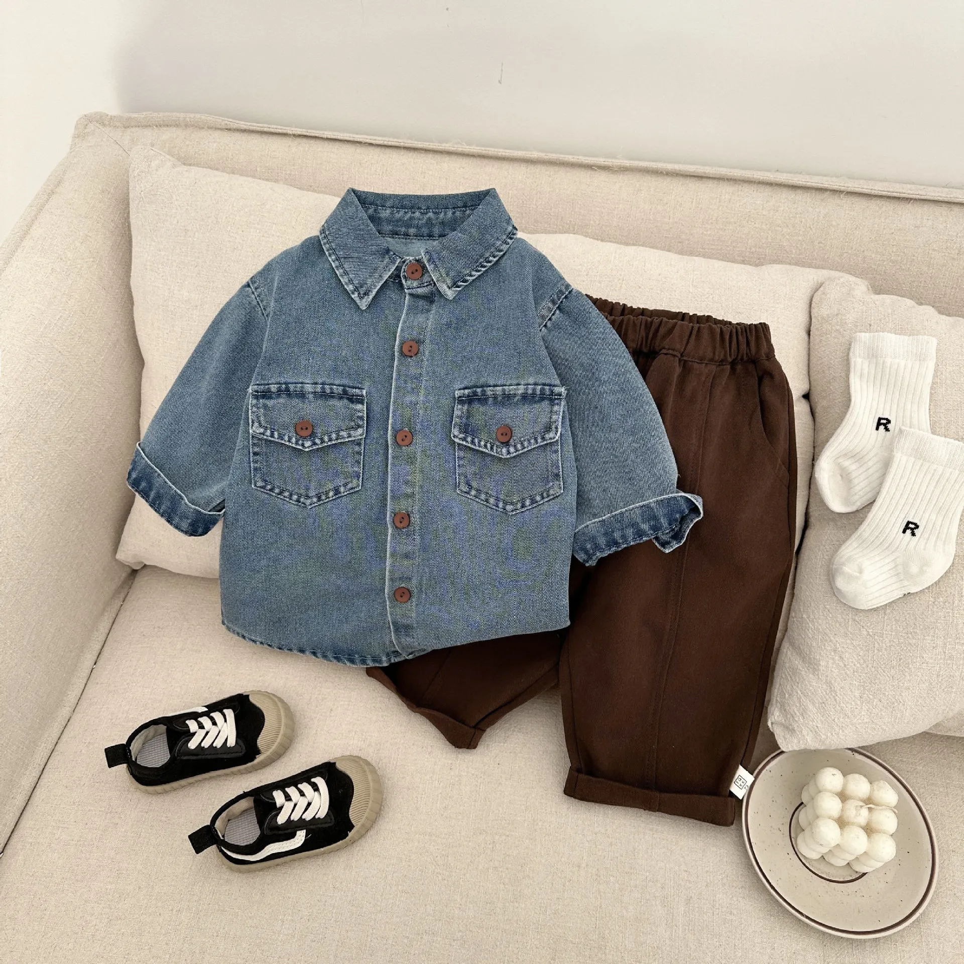 Baby Clothes Boys Spring and Autumn Denim Coat New Fashionable Casual Jacket Baby Cotton Simple Casual Shirt