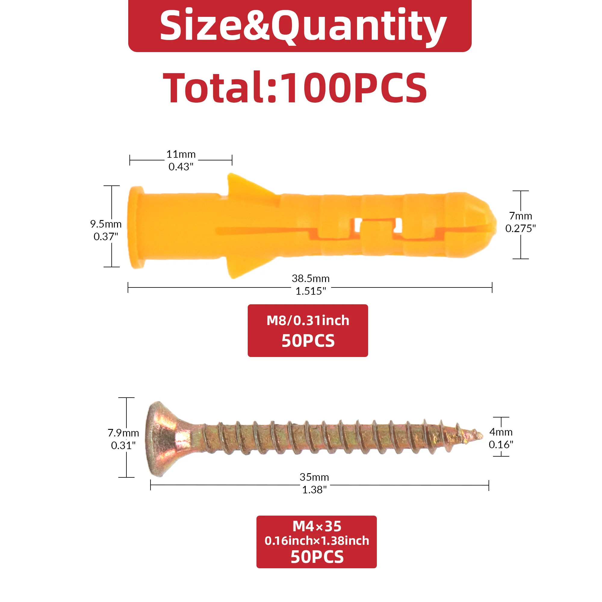 100pcs Drywall Anchor & Screws Kit 50-Pack Wall Anchors 1/4 x 1-1/2Inch