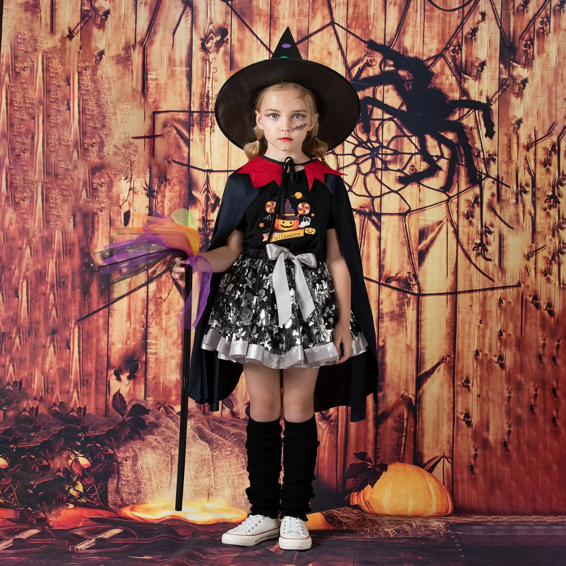 

Halloween Costume Kids Witch Cloak Children's Pumpkin Cape Makeup Props Party Baby Cape Party Dress for Girls Boys