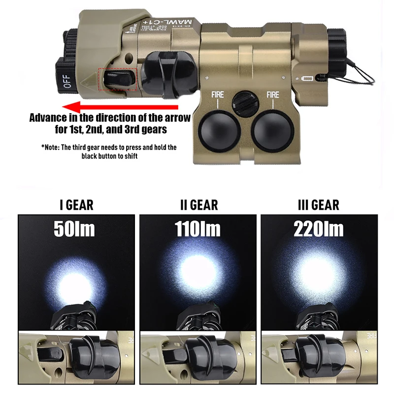 Tactical MAWL C1+ Red Green IR Laser Flasglight White LED Strobe Hunting Aiming Rays Sight Fit 20mm Picatinny Rail Airsoft Lamp