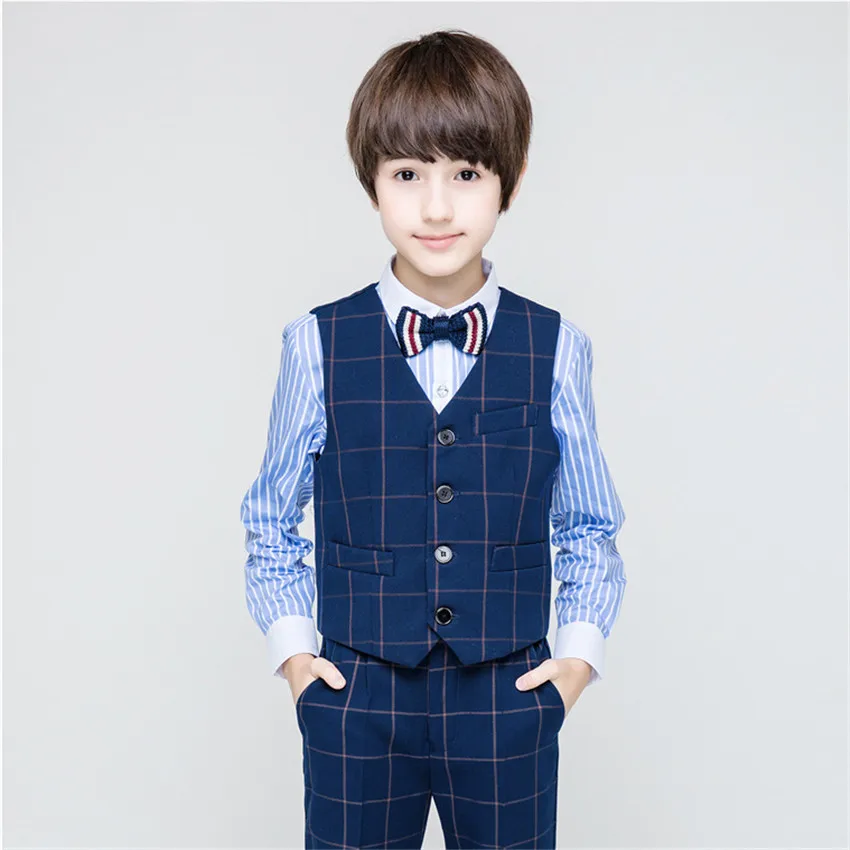 HAPPYPLUS Plaid Boy Vest Formal Dark Blue Toddler Boy Waistcoat for Wedding Evening Party Spring Fall Carnival