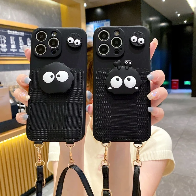Crossbody Lanyard Cartoon Black Card Bag Phone Case
