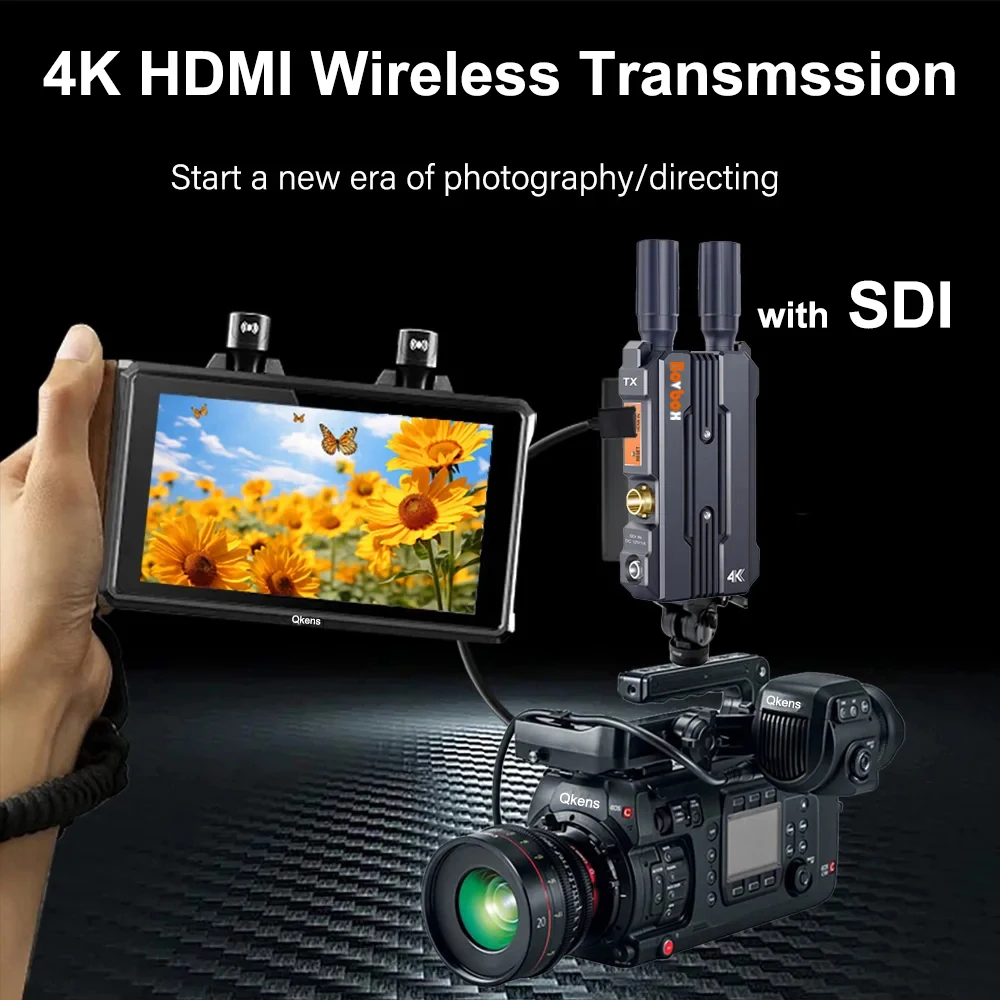 

4K 200M Wireless Transmission System Wireless SDI HDMI Extender Video Transmitter Receiver for Camera Live Streaming Can Battery
