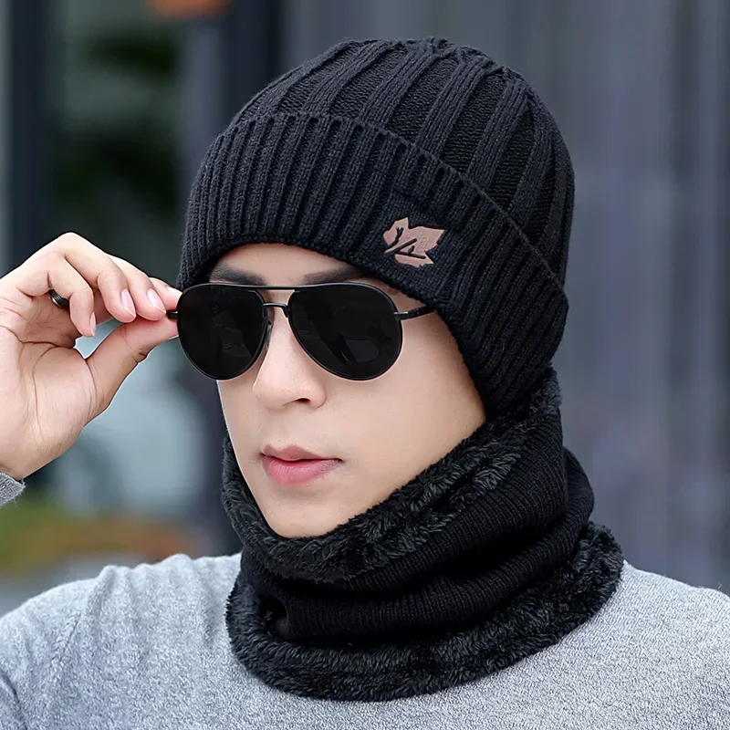 Men's Fashion Winter Beanies Hats Scarf Casual Knitted Balaclava Beanie Caps Mufflers Hat for Men Mouth Neck Warmer M007
