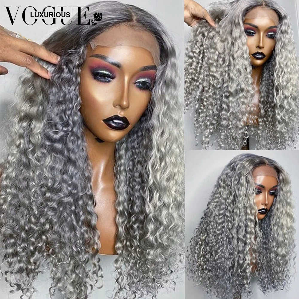 250 Density Deep Curly Frontal Wig Long Grey Colored Lace Front Human Hair Wigs Brazilian Virgin 13x4 Human Hair Lace Front Wig - Image 2