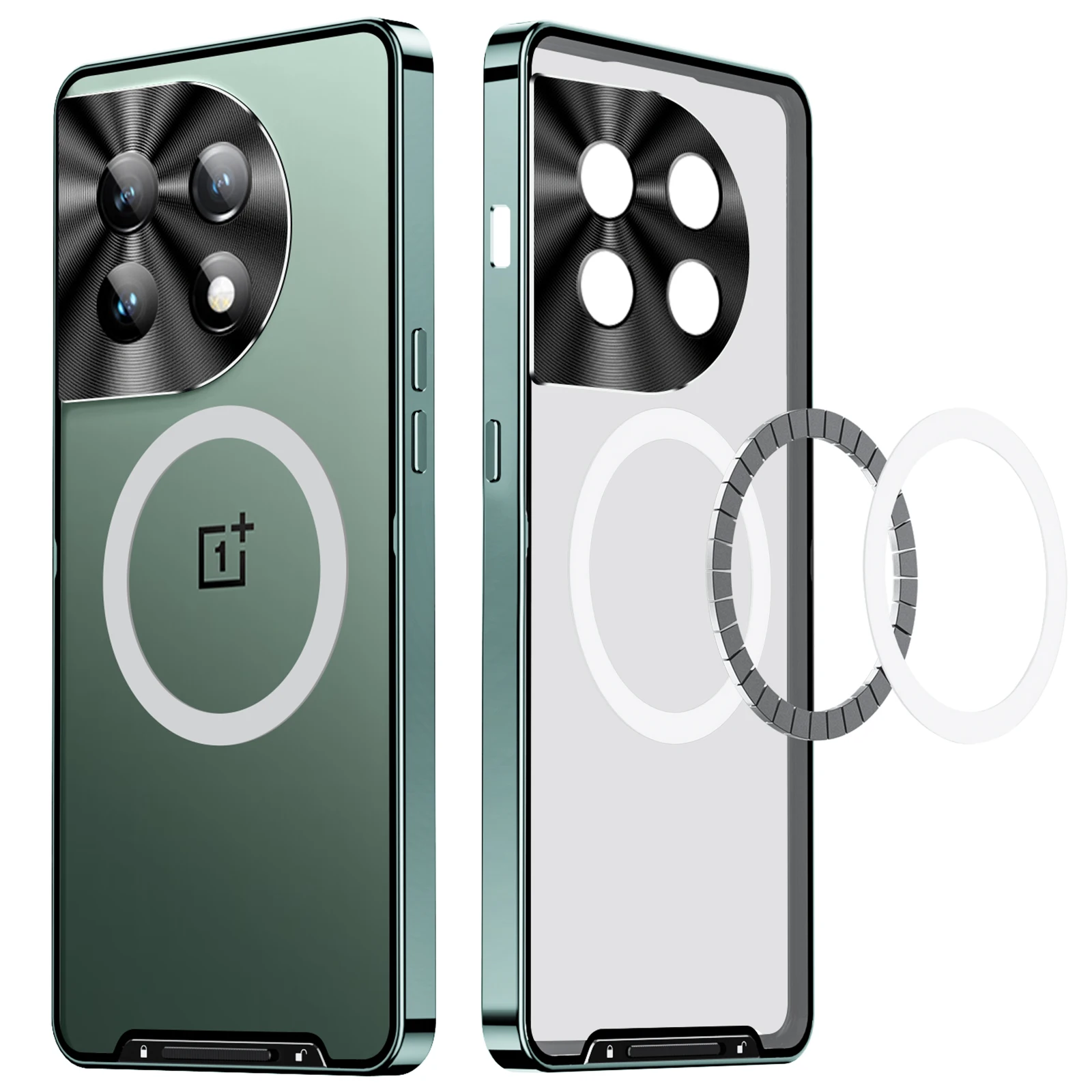 Lightweight Metal Cover For OnePlus 12 Case 1+11 Aluminum Frame Translucent Magnetic Core Hard Back Built-in Lens Protector