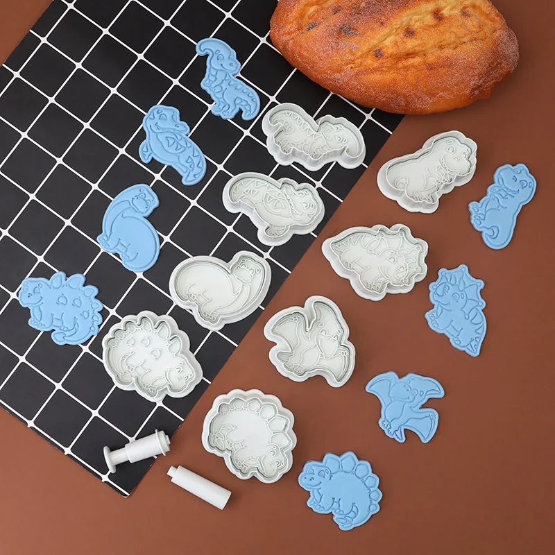 Cartoon Baking Tools Cookie Cutter Food Grade Plastic Biscuit Cutter Cookie Stamp Dinosaur series Biscuit Molds Set