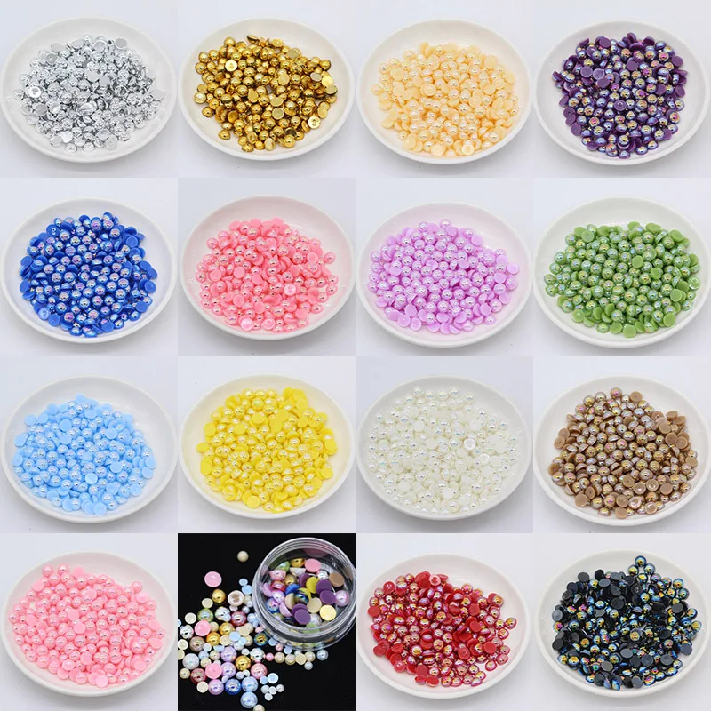 1000p 4mm Ab Color Half Round Flatback Acrylic Glue On Pearls Crafts Scrapbook Nail Art