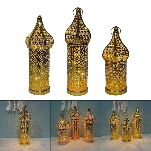 1 قطعة فانوس حديد مجوف ذهبي مغربي لرمضان ديكور منزلي حلي خفيفة بدون بطاريات ديكور حرفي 6