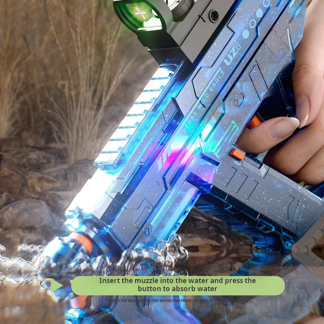 UZI Colorful Lights Electric Continuous Linkage Return Fully Automatic Dual Mode Children Summer Beach Water Toy Gift Water Gun 2