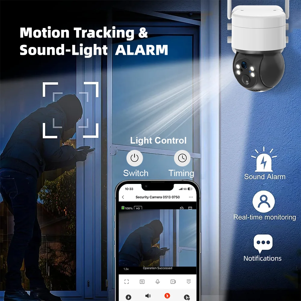 3MP Tuya SmartLife Battery Solar Powered WiFi Outdoor Surveillance Security PIR Human Detection PTZ Motion Tracking CCTV Camera 3