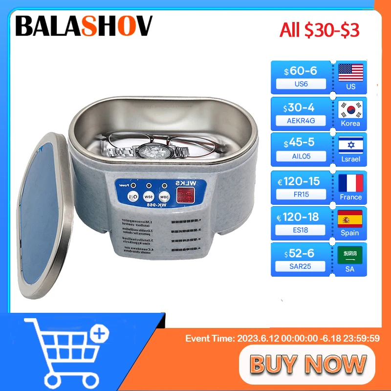 Ultrasonic Cleaner 30/50W Sonicator Bath 40Khz Degas for Watches