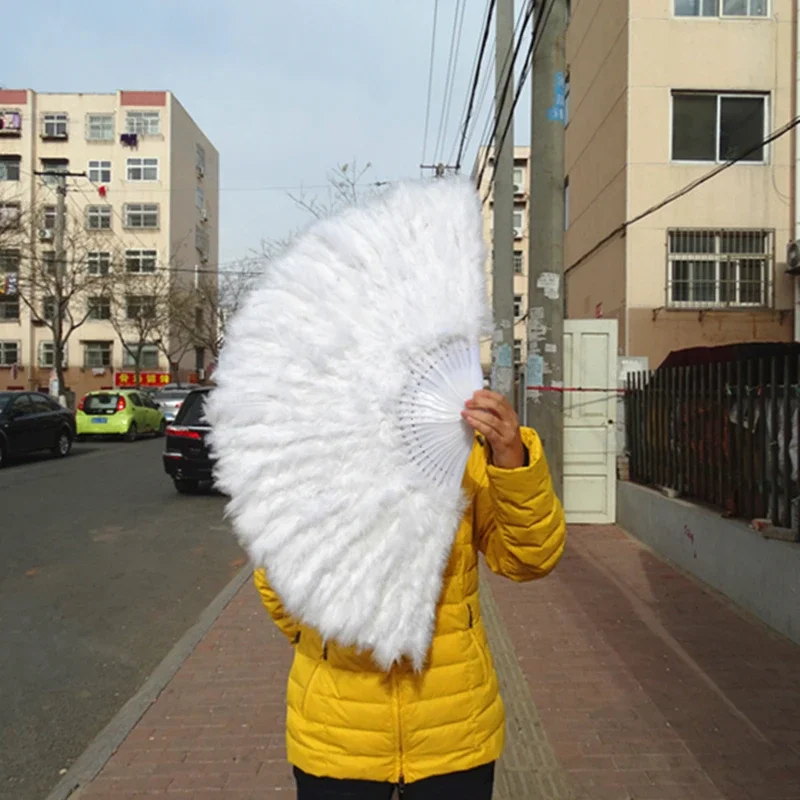 Folding Hand Fan Folded Turkey Feather Handmade For Dance Wedding Decoration