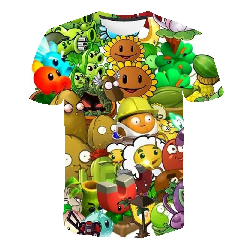Boys Girls 3D Short Sleeve T-Shirt Plant Zombie Print T-Shirt Girls Cartoon T-Shirt 3-14 Years Old Anime T-Shirt