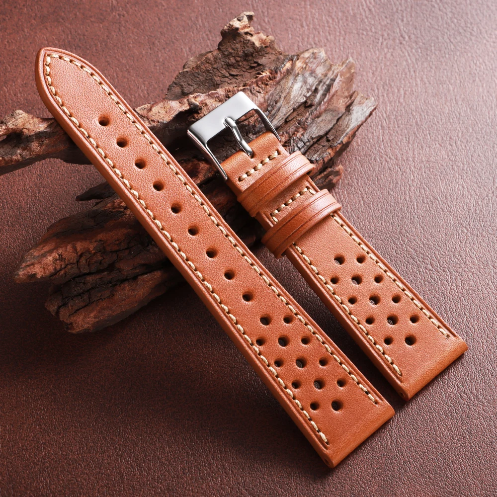 Vintage Brown & Black Handmade Cowhide Leather Watch Strap - Breathable and Stylish